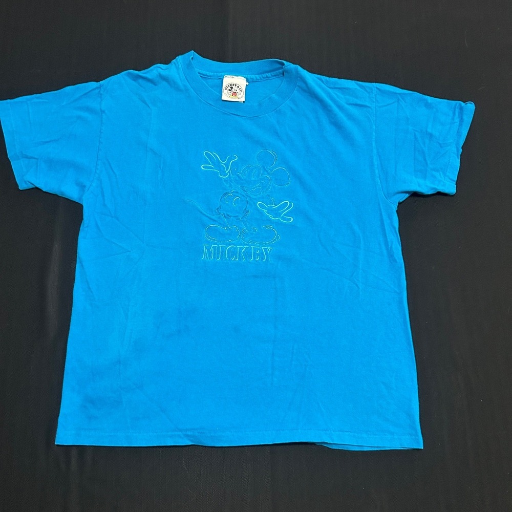 Vintage Mickey & Co Disney T-Shirt Blue Embroidered Velva Sheen USA Mens Large